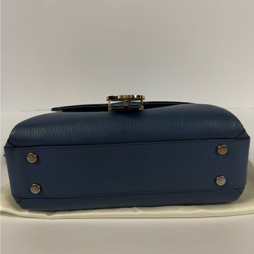 Gucci GG Interlocking Navy Leather Satchel with Gold Chain Made in Italy - Picture 10 of 15